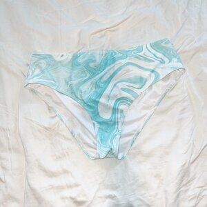 Blue and white high waisted bikini bottoms